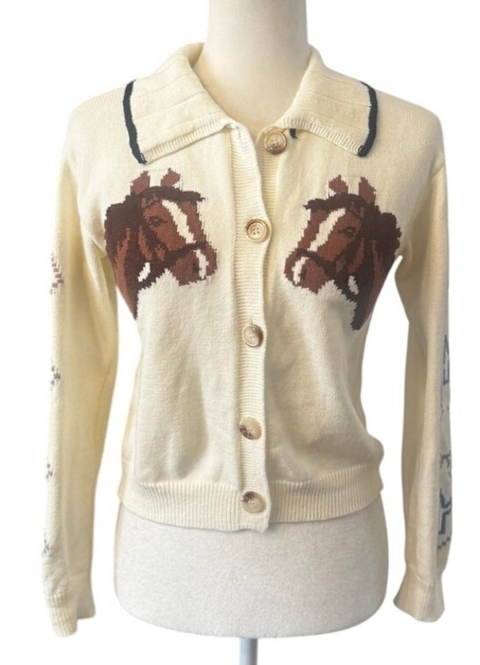 Altar'd State Horse Print Western Cardigan Sweater XXS Cream Equestrian Ranch